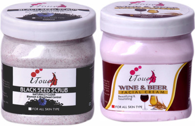 I TOUCH HERBAL Blackseed Scrub 500 ml + Wine And Beer Cream 500 ml ( Pack Of 2 x 500 ml )(2 Items in the set)