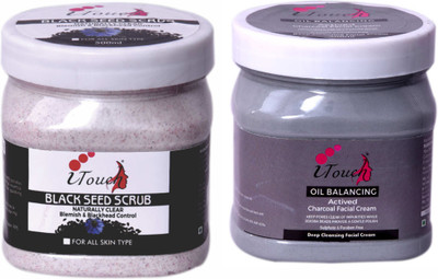 I TOUCH HERBAL Blackseed Scrub 500 ml + Charcoal Cream 500 ml ( Pack Of 2 x 500 ml )(2 Items in the set)
