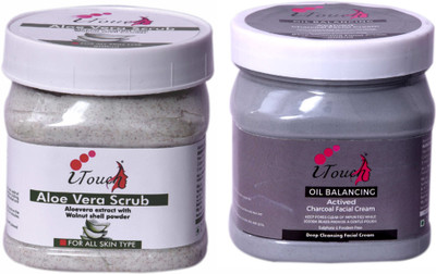 I TOUCH HERBAL Aloevera Scrub 500 ml + Charcoal Cream 500 ml ( Pack Of 2 x 500 ml )(2 Items in the set)