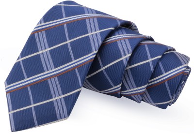 PELUCHE Impressive Blue & White Colored Microfiber Neck Checkered Men Tie