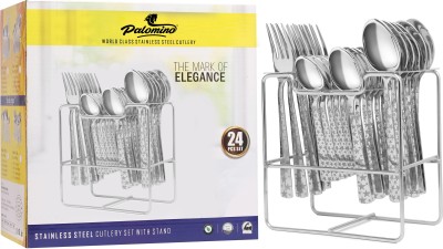 PALOMINO Stainless Steel Spoon stand / rack Steel Cutlery Set Stainless Steel Cutlery Set (TWINKLE STAR handle design) | ( 6 pcs of desert spoon 6 pcs of master table spoon 6 pcs of desert table fork & 6 pcs tea spoon) | Stainless Steel Cutlery Set` Stainless Steel Cutlery Set(Pack of 25)