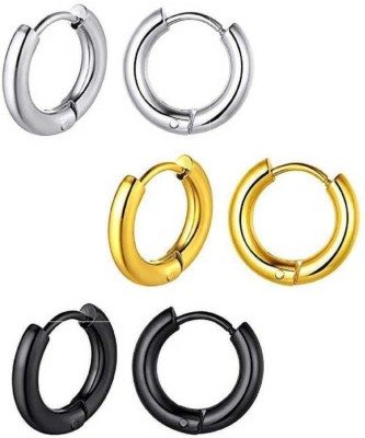 Essence Of Fashion EOF Multi jewellery Valentine 10 mm Platinum Black Blue Golden Silver Surgical Plug Hoop Ear piercing stainless Steel Jewelry Stylish Fancy Party wear casual High Gold Exclusive heavy quality Metal Hoop Earring