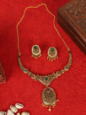 piah fashion Alloy Gold-plated Green, Maroon Jewellery Set(Pack of 1)