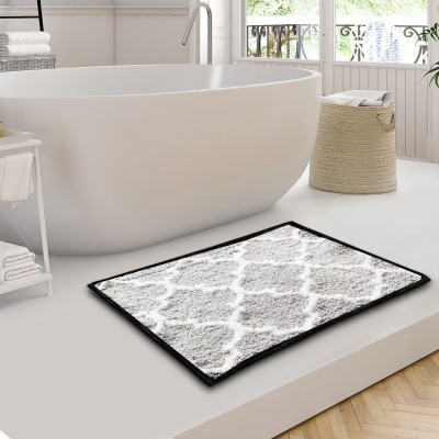 AAZEEM Microfiber Bathroom Mat(Grey, White, Medium)