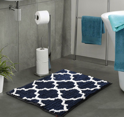 AAZEEM Microfiber Bathroom Mat(Blue, White, Medium)