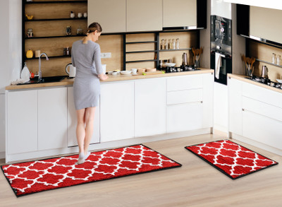 AAZEEM Microfiber Floor Mat(Red, Medium, Pack of 2)