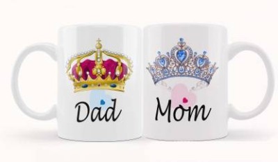 shreem store Mom Dad Coffees Set of 2, Mom Dad Anniversary Gift Unique, Mom Dad Gift Combo, Mom Dad Ceramic Coffee 11Oz White Set Ceramic Coffee Mug(330 ml, Pack of 2)
