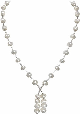 SURAT DIAMONDS Single Line Elegant Freshwater Pearl & Silver Plated Necklace (SN204) Pearl Metal Necklace
