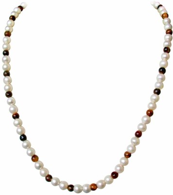 Surat Diamond Dandy - Single Line Real Freshwater Pearl & Tiger Eye Beads Necklace for Women (SN14) Pearl Metal Necklace