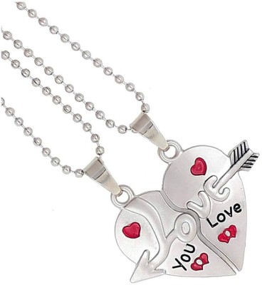 Agarwalproduct I love you Couple Valentine Special Heart Shape Pendant Locket Necklace Chain Rhodium Alloy Pendant Set
