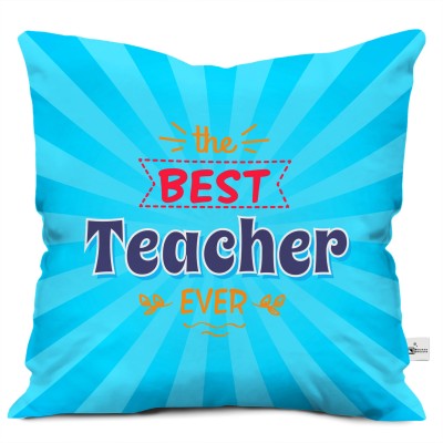 Square Designs Best Teacher Ever Striped Microfibre Quotes Cushion Pack of 1(Blue)