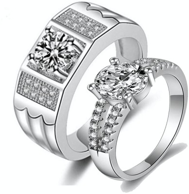 MYKI Valentine Royal Couple Elegant Sterling Silver Plated Zircon Couple Rings Stainless Steel Cubic Zirconia Silver Plated Ring Set