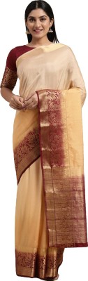 Shaily Retails Woven Banarasi Silk Blend Saree(Maroon, Beige)