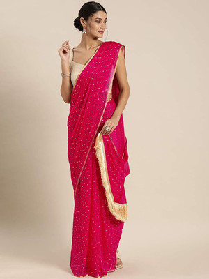 AVOJEE Solid/Plain Bollywood Chiffon Saree(Pink)