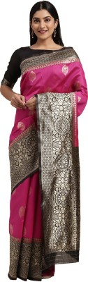 Shaily Retails Woven Banarasi Silk Blend Saree(Pink, Black)