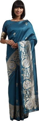 Shaily Retails Woven Banarasi Silk Blend Saree(Blue)