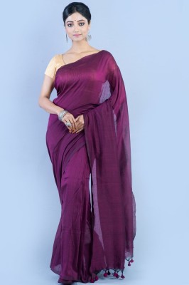 SUSHRITA BOUTIQUE Solid/Plain Bollywood Cotton Blend Saree(Magenta)