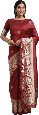 Shaily Retails Woven Banarasi Silk Blend Saree(Maroon)