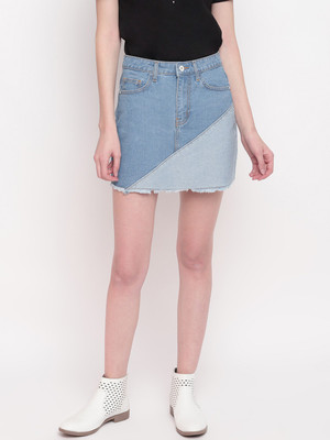 Belliskey Colorblock Women Asymetric Light Blue Skirt