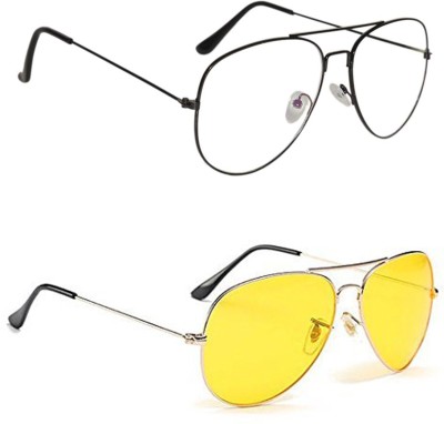 Kanny Devis Aviator Sunglasses(For Men & Women, Clear, Yellow)