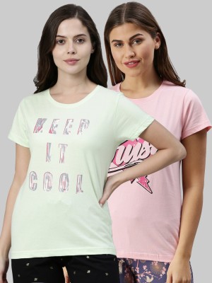 Kryptic Printed Women Round Neck Reversible Pink T-Shirt