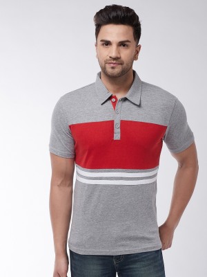 Gritstones Colorblock Men Polo Neck Red, Grey T-Shirt