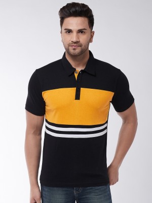 Gritstones Colorblock Men Polo Neck Black, Yellow T-Shirt
