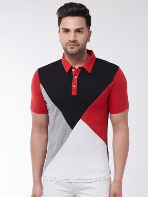 Gritstones Colorblock Men Polo Neck Red, Black T-Shirt