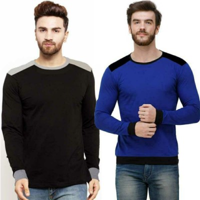 CLOFLIX Solid Men Round Neck Blue, Black, Grey T-Shirt