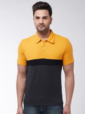 Gritstones Colorblock Men Polo Neck Black, Grey, Yellow T-Shirt