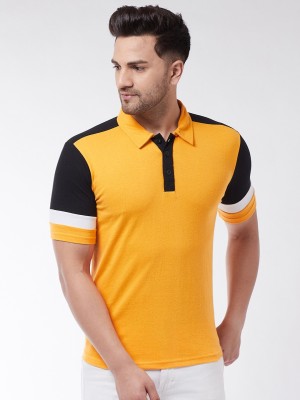 Gritstones Colorblock Men Polo Neck Black, Yellow T-Shirt