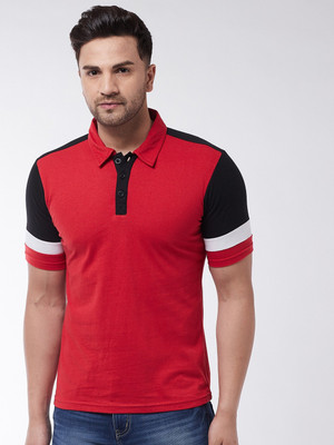 Gritstones Colorblock Men Polo Neck Red, Black T-Shirt
