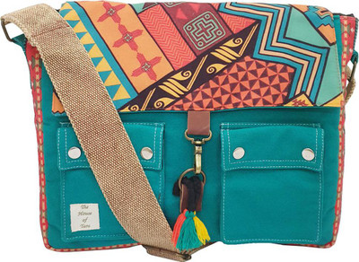 The House of Tara Printed Flap Teal Canvas 15.6 L Medium Laptop Backpack(Multicolor, Green)