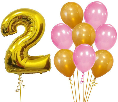 ACOME Solid 2nd Birthday Baby Girl/Boy Decoration Combo. Number 2 Foil Balloon(1pc) and Gold Pink Metallic Balloons (20pc) Set 21Pcs Balloon(Pink, Gold, Pack of 21)