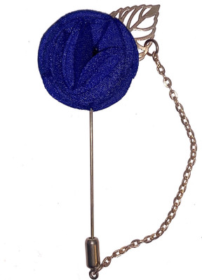 BLINGG Blue Round Flower With Metal Leaf Lapel Pin Brooch(Blue)