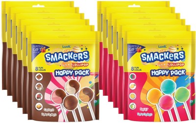 LuvIt Smackers Fruit and Chocolate Flavoured Lollipops Happy Pack Combo with Surprise Free Gift Chocolate, Watermelon, Blue Lemonade, Mango, Green Apple, Chocolate Vanilla, Chocolate Strawberry, Chocoate Butterscotch Lollipop(12 x 0.1 kg)