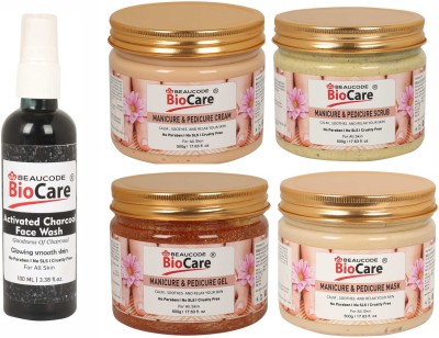 BEAUCODE BioCare Pack of-5, Manicure & Pedicure Gel & Cream & Mask & Scrub (500g) and Activated Charcoal Face wash (100ml)(5 Items in the set)