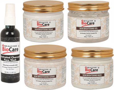 BEAUCODE BioCare Pack of-5, Skin Brightening Face and Body Gel & Cream & Mask & Scrub (500g) and Activated Charcoal Face wash (100ml)(5 Items in the set)