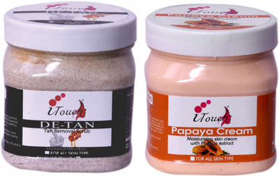 I TOUCH HERBAL De-Tan Scrub 500 ml + Papaya Cream 500 ml ( Pack Of 2 x 500 ml )(2 Items in the set)
