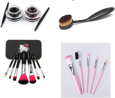 HINSHITSHU (Black,Brown ) Eyeliner + Oval Brush + 7 PC make up brush set + 5 pc Make up Brush(4 Items in the set)