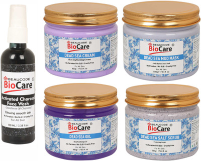 BEAUCODE BioCare Pack of-5, Dead Sea Face and Body Gel & Cream & Mask & Scrub (500g) and Activated Charcoal Face wash (100ml)(5 Items in the set)