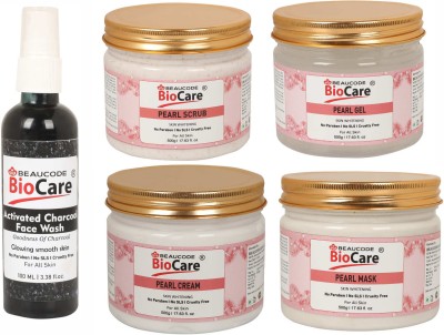 BEAUCODE BioCare Pack of-5, Pearl Face and Body Gel & Cream & Mask & Scrub (500g) and Activated Charcoal Face wash (100ml)(5 Items in the set)