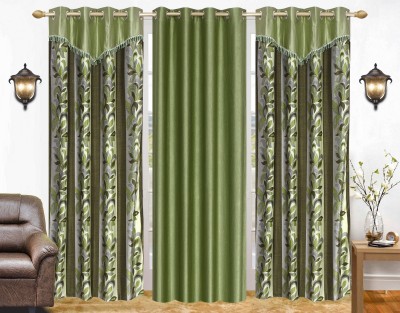 Stella Creations 214 cm (7 ft) Polyester Room Darkening Door Curtain (Pack Of 3)(Printed, Green)