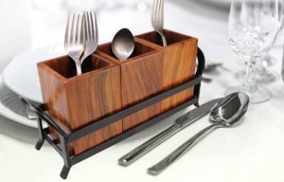 DECORASIA Empty Cutlery Holder Case(black, brown  Holds 60 Pieces)