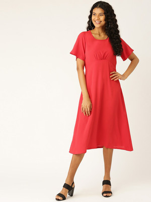 Dressberry Women A-line Red Knee Length Dress