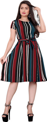WOLISQ Women A-line Multicolor Knee Length Dress