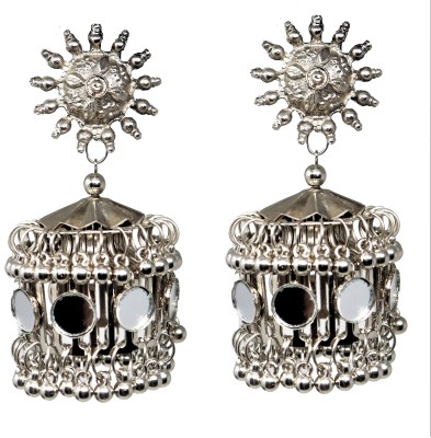 Happy Stoning Beautiful & Stylish Large Silver Jhumka Earrings Metal Jhumki Earring