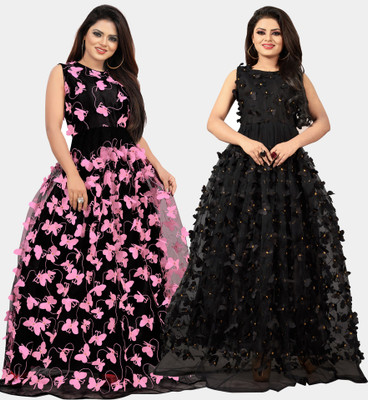 DECOFIN Flared/A-line Gown(Pink, Black)