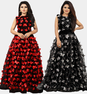 DECOFIN Flared/A-line Gown(Black, Red)