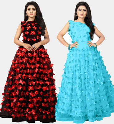 DECOFIN Flared/A-line Gown(Red, Light Blue)